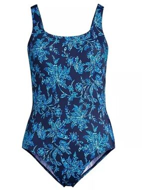 Lands End Navy Floral One Piece Swimsuit Size 16W Slimming Chlorine Resistant